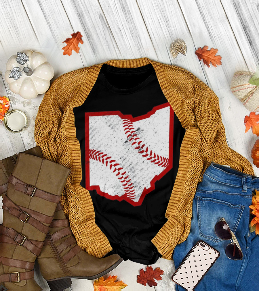Baseball Stitch Ohio Map T-Shirt