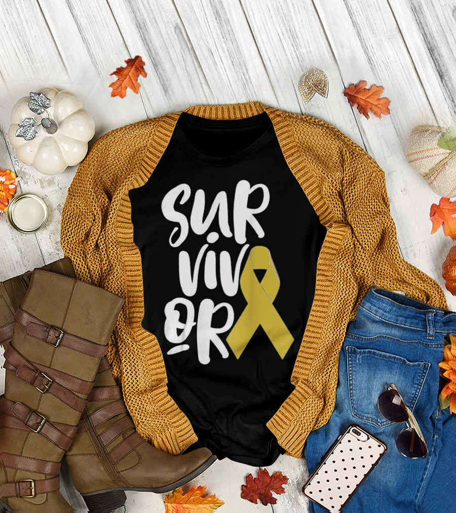 Survivor Childhood Cancer Gold Ribbon Awareness Kids T-Shirt