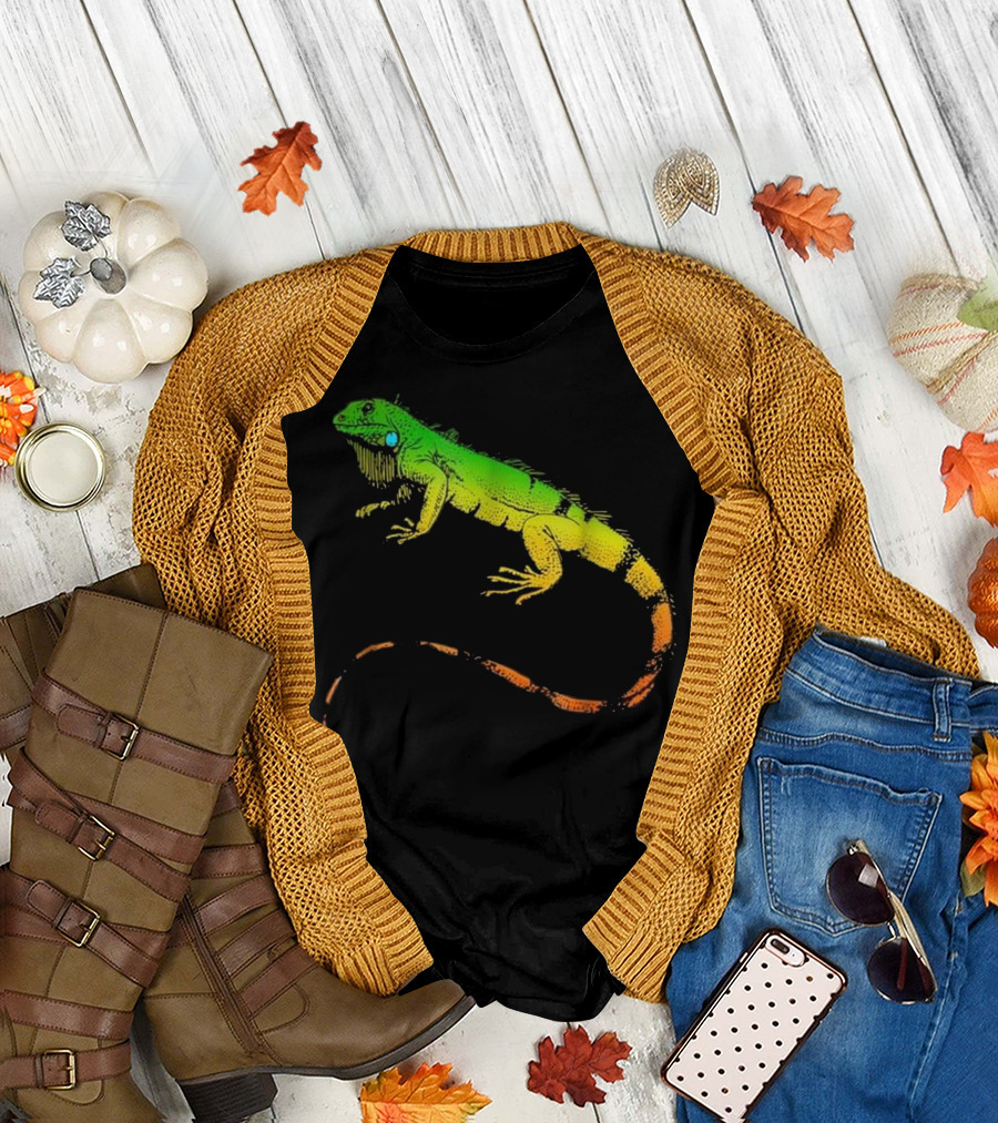 Iguana Lizard Vibrant Green and Orange Beautiful Iguana T-Shirt