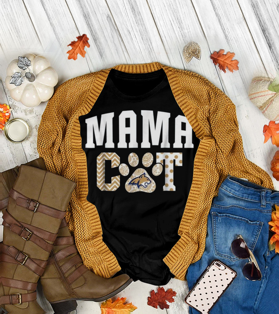 Montana State Bobcats Mama Cat Paw Prints T-Shirt