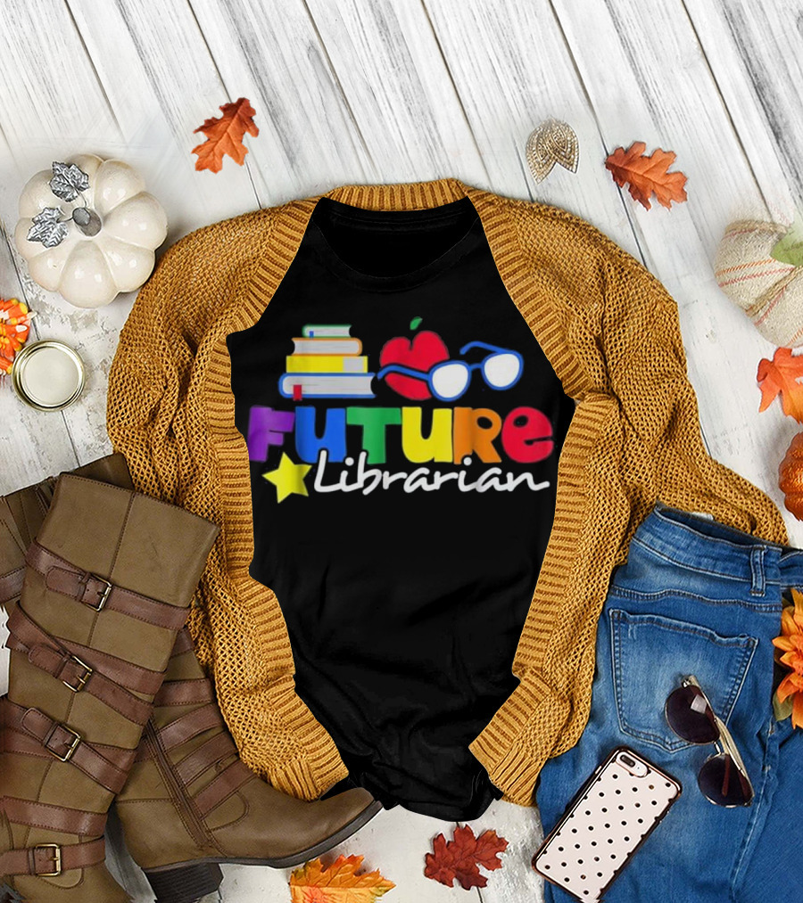 Future Librarian Books Apple Glasses Kid Career T-Shirt