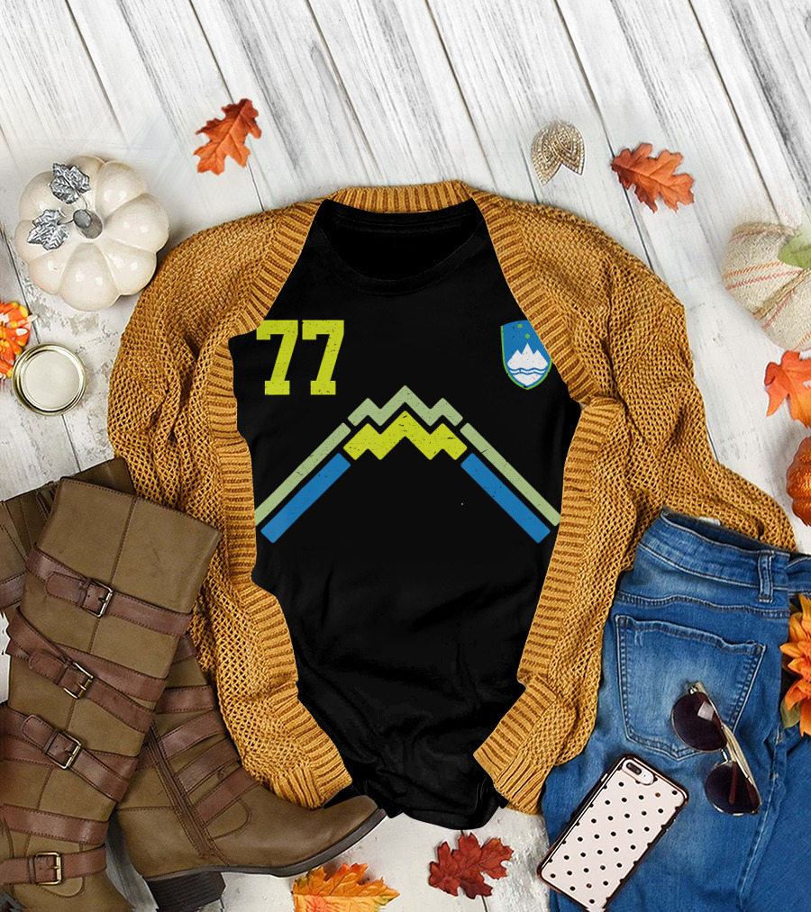 Slovenia Soccer Jersey Slovenija Football National Team Number 77 Mountain Crest T-Shirt
