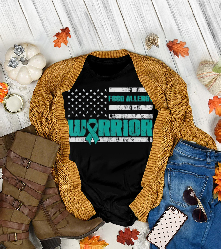 Food Allergy Warrior Awareness Patriot American Flag T-Shirt