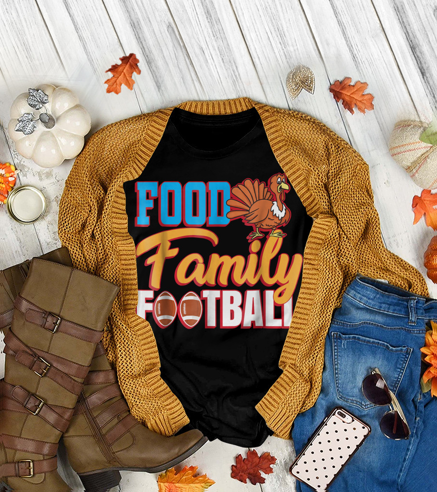 Thanksgiving Turkey Food Family Football Footballs T-Shirt