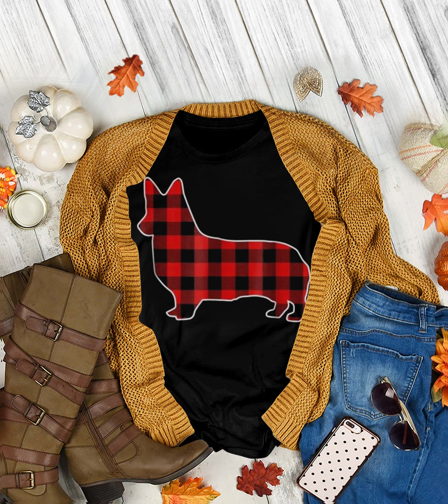 Christmas Corgi Red Black Plaid Lumberjack T-Shirt