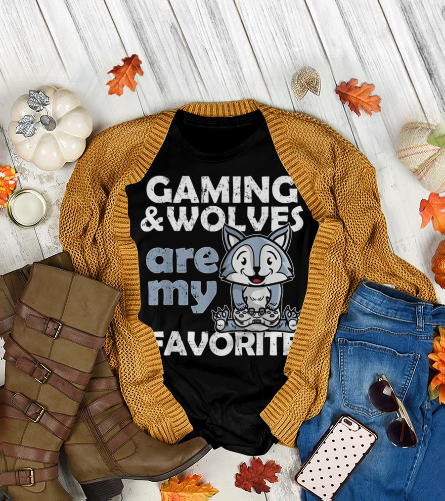 Gaming and Wolves Are My Favorite T-Shirt