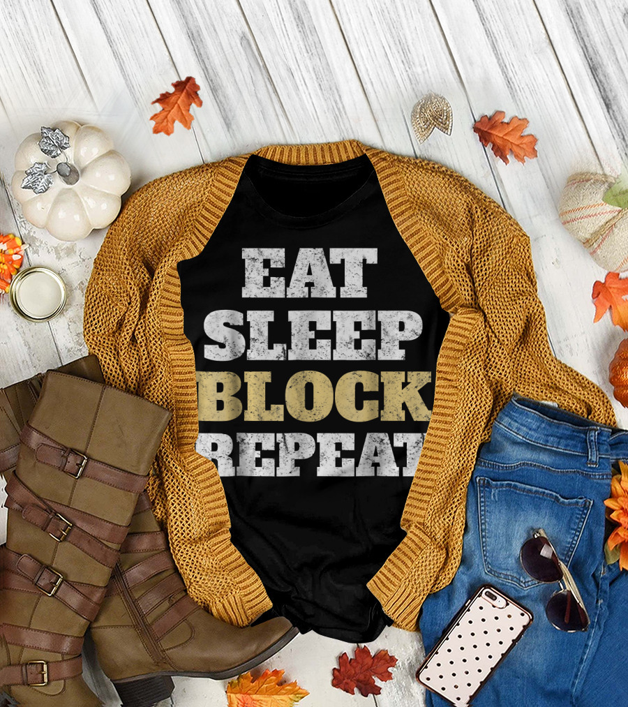 Eat Sleep Block Repeat Football Lineman Gloves T-Shirt
