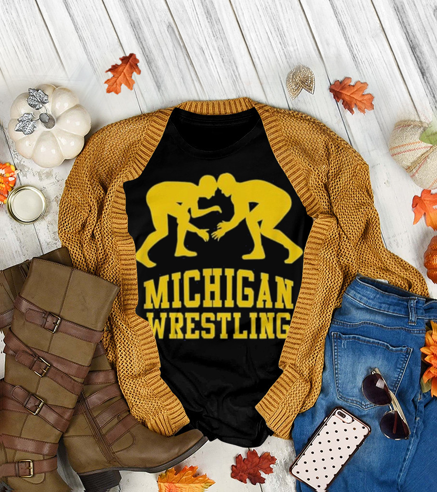 Michigan Wrestling Yellow Wrestlers Iconic Pose T-Shirt