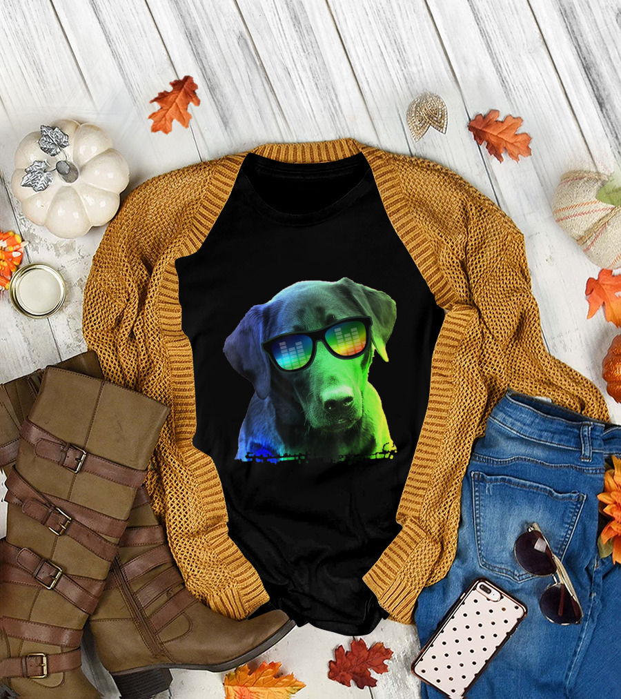 Labrador Colorful Dog Wearing Sunglasses with Music Equalizer T-Shirt