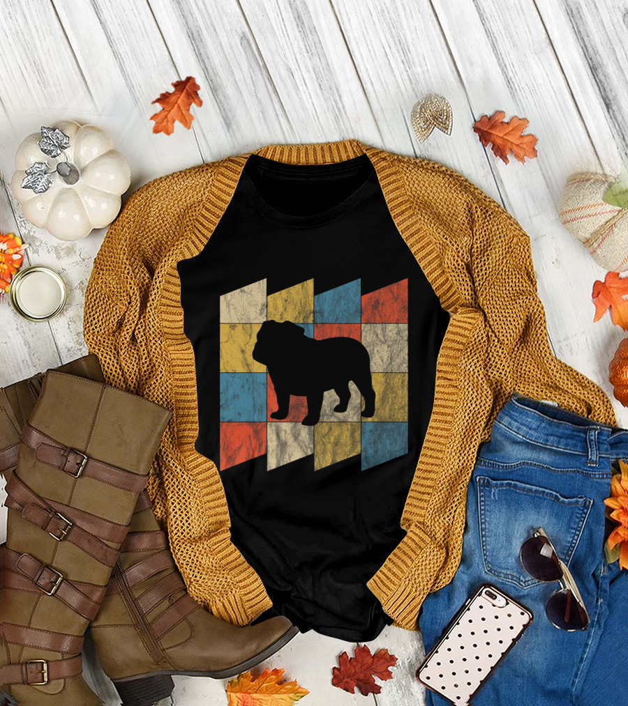 Vintage English Bulldog Silhouette Retro Colors T-Shirt