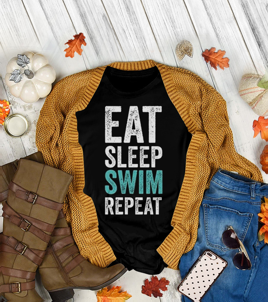 Eat Sleep Swim Repeat Minimalist Lifestyle Phrase T-Shirt