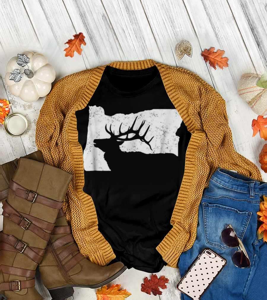 Oregon Elk Hunting Bull Silhouette Map T-Shirt
