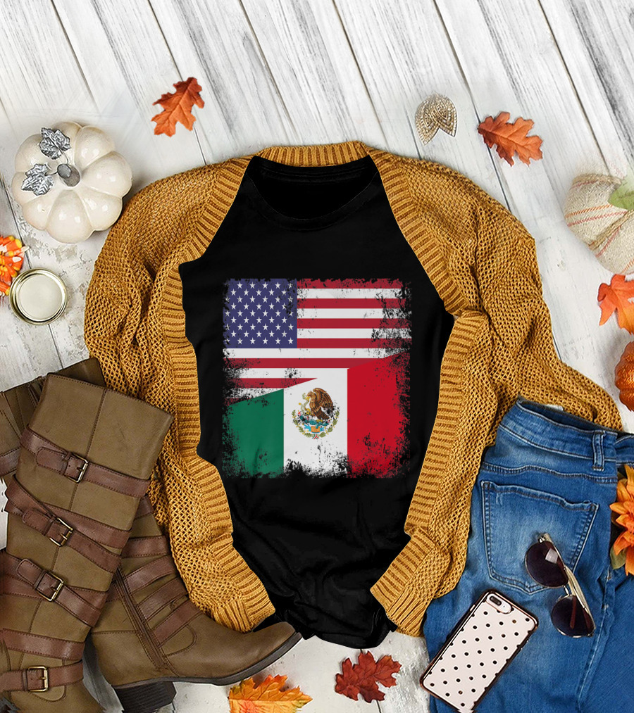 American and Mexican Flags Combined T-Shirt