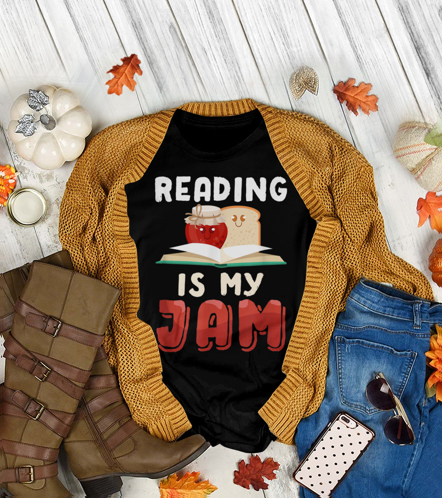 Reading Is My Jam Funny Book Toast and Jam on Open Book T-Shirt