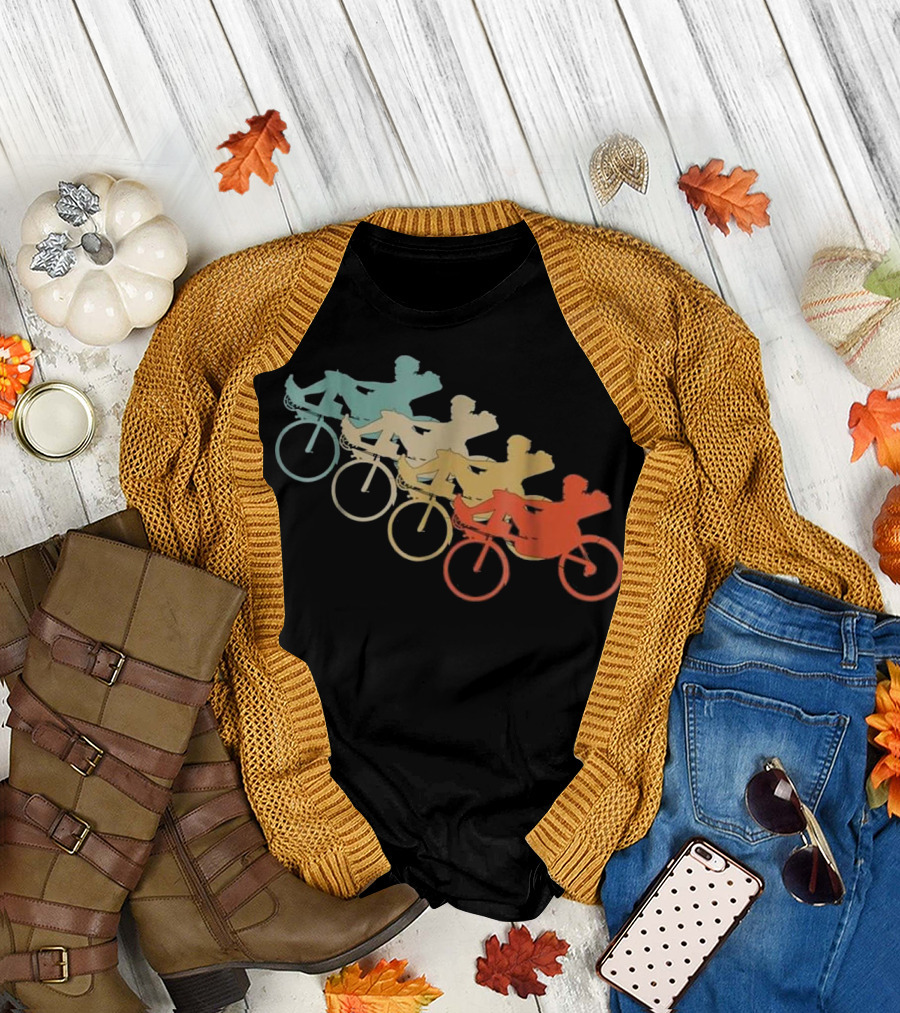 Vintage Style Recumbent Bicycle Bike Multi-Color Retro Riders T-Shirt