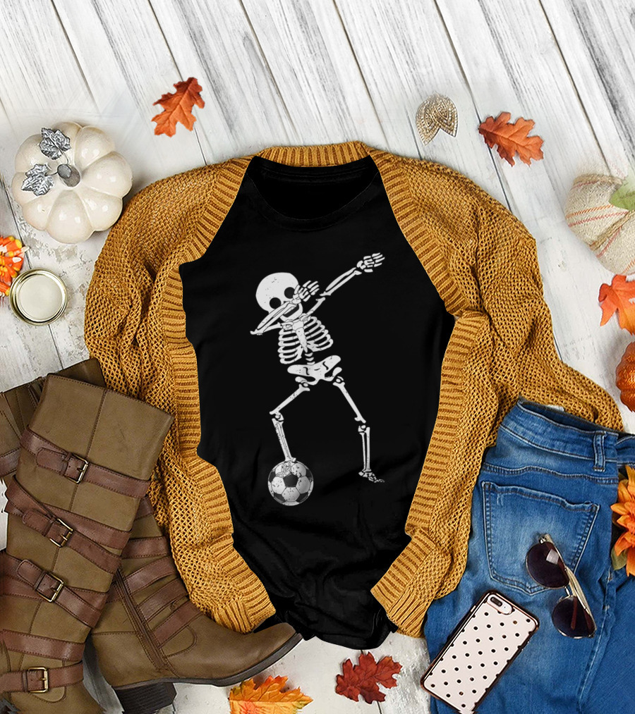 Halloween Skeleton Dabbing with Soccer Ball T-Shirt
