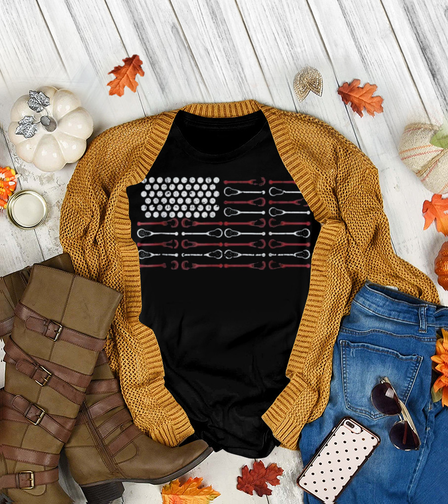 Lacrosse Flag Lax American Flag Cool Lacrosse Sticks and Balls T-Shirt