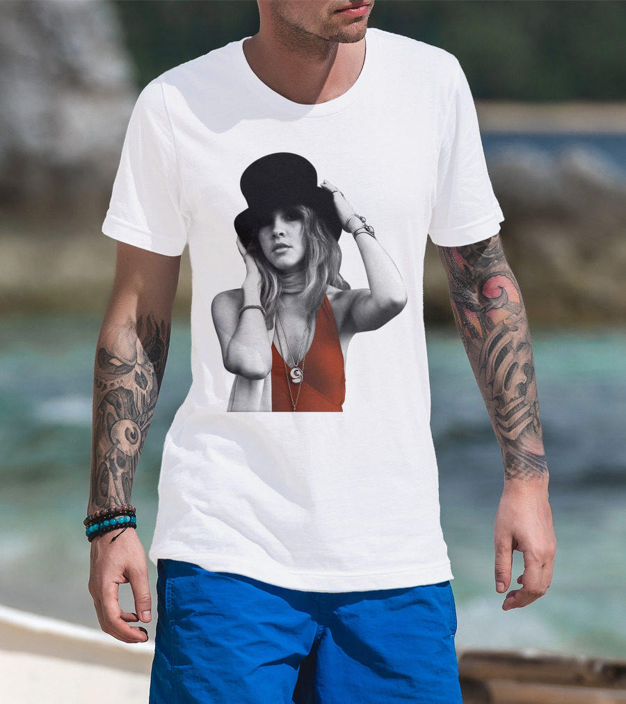 Fw 7 Stevie Nicks Vintage Red Dress And Black Top Hat T-Shirt