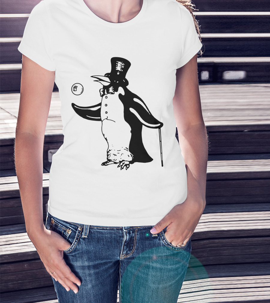 Fw 12 Penguin With Top Hat And Bow Tie 8 Ball T-Shirt