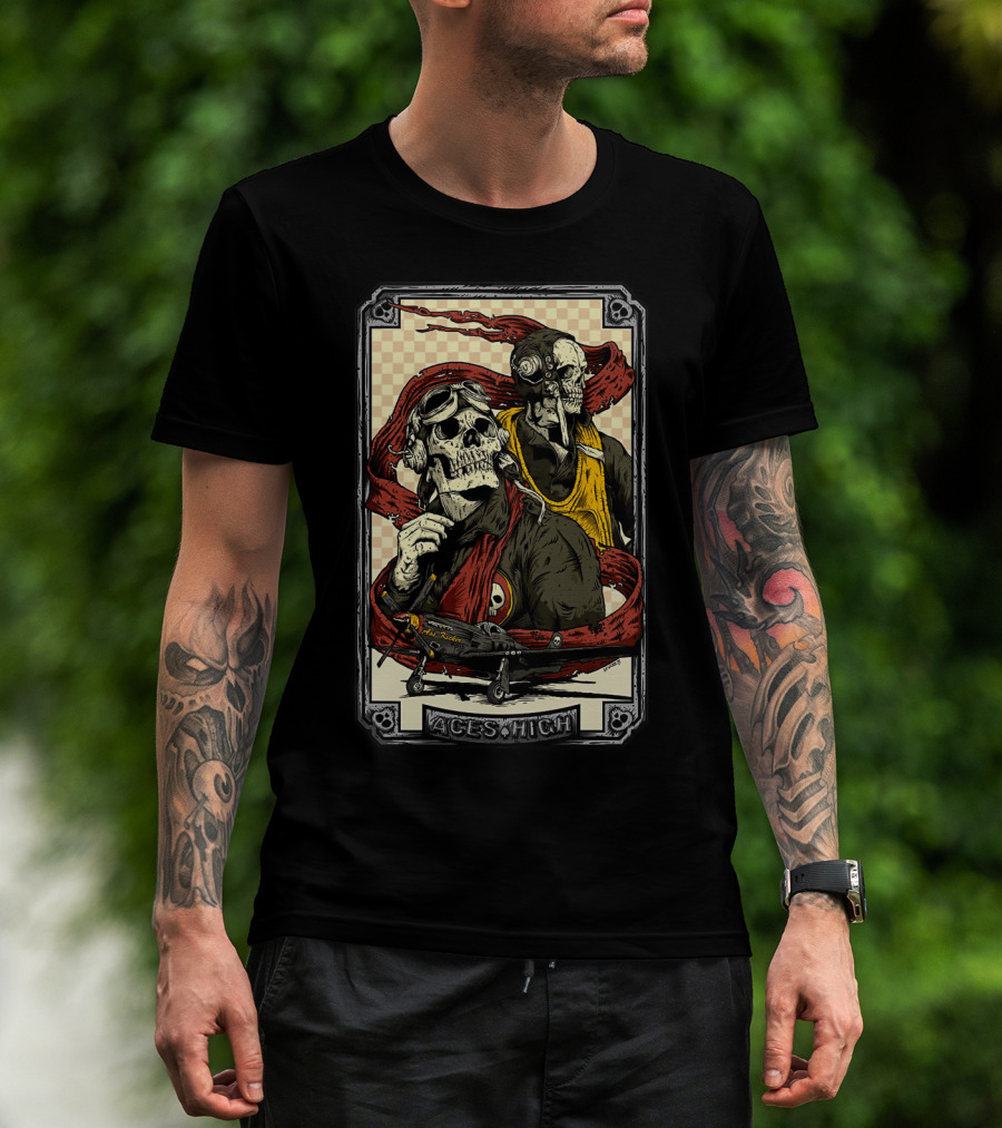 Aces High Ir 63 Skull Pilot Artwork T-Shirt