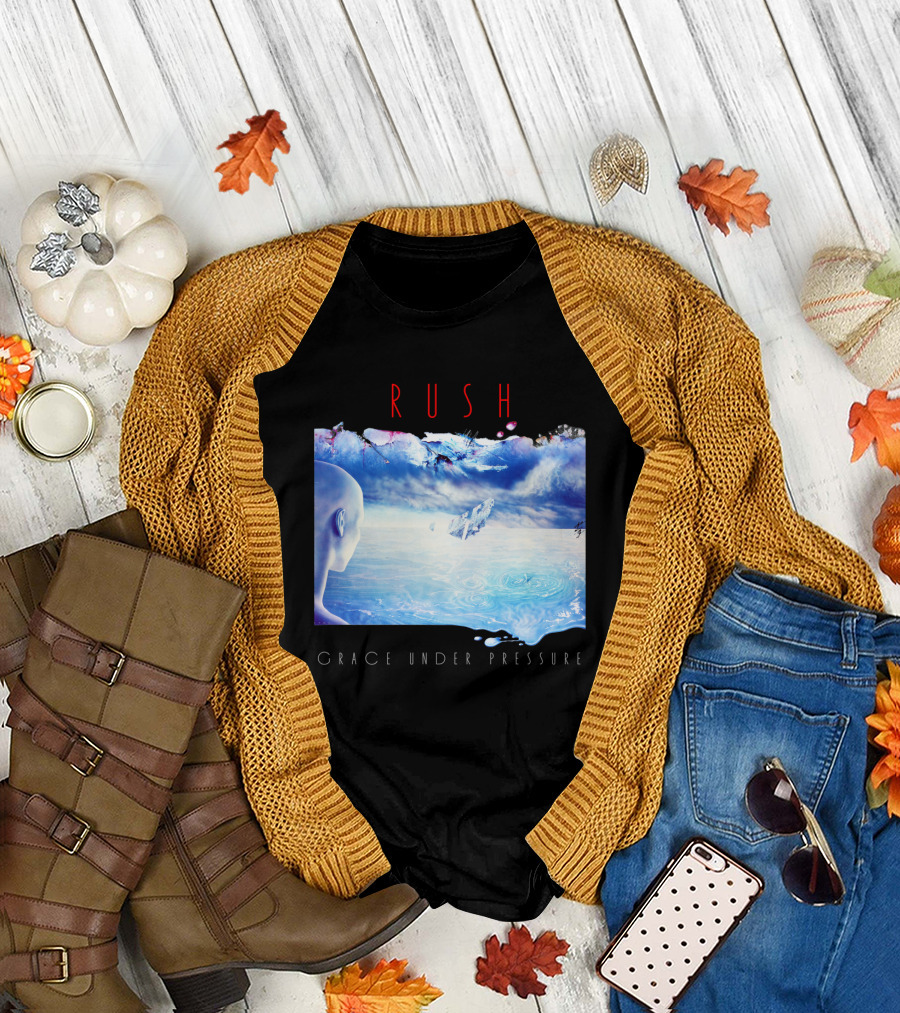 Rush Grace Under Pressure Album Cover Art with Surreal Ocean and Sky T-Shirt