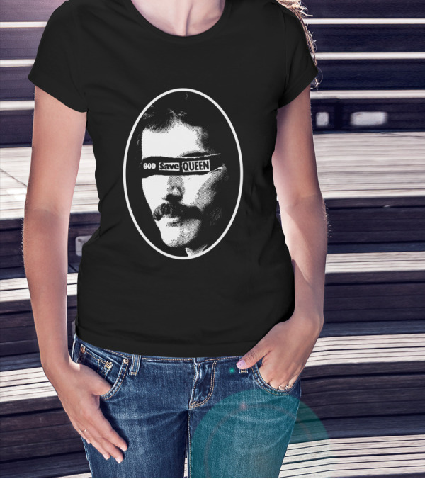 God Save Queen Black And White Oval T-Shirt