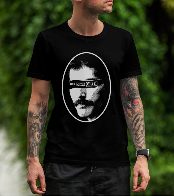 God Save Queen Black And White Oval T-Shirt