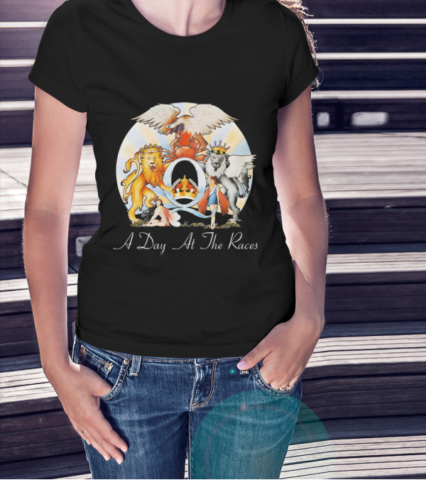 Queen A Day At The Races Album Cover Artwork With Lion And Griffin T-Shirt