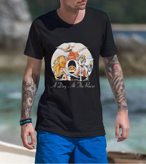 Queen A Day At The Races Album Cover Artwork With Lion And Griffin T-Shirt