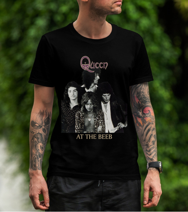 Queen At The Beeb Band Members Black And White Photo T-Shirt