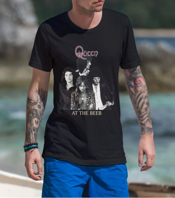 Queen At The Beeb Band Members Black And White Photo T-Shirt
