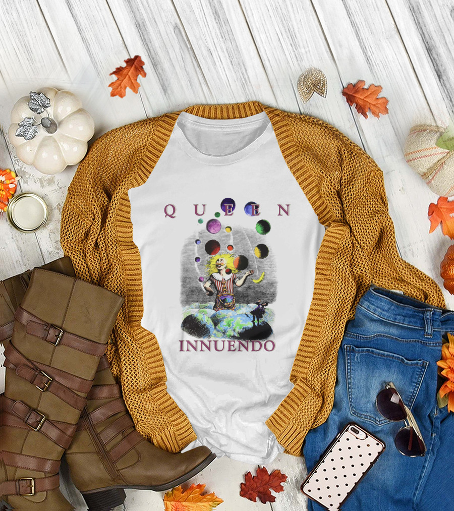 Queen Innuendo Juggling Planets And Moons Clown Surreal Artwork T-Shirt