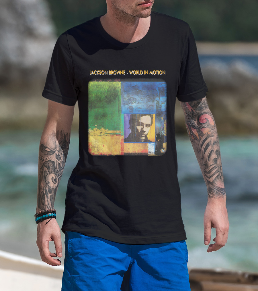 Jackson Browne World In Motion Album Cover Collage T-Shirt