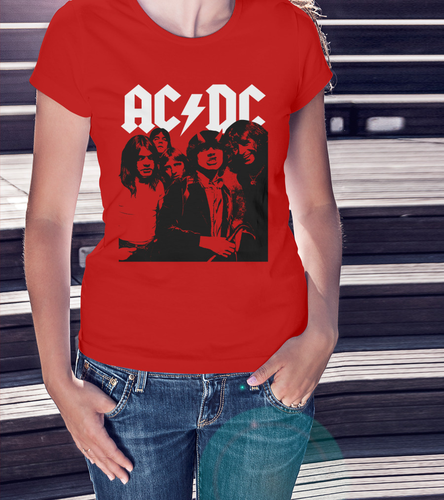 Acdc Band Classic Members Black And White Photo Vintage Style T-Shirt