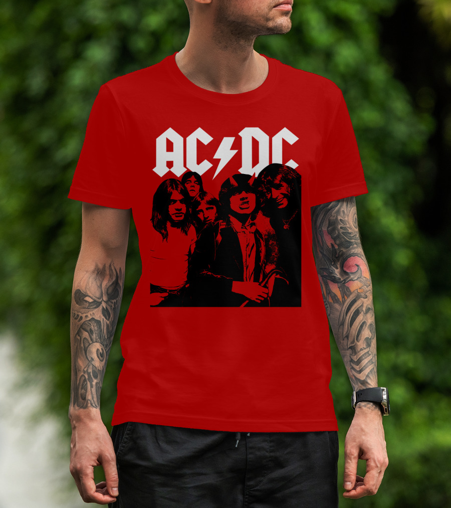 Acdc Band Classic Members Black And White Photo Vintage Style T-Shirt