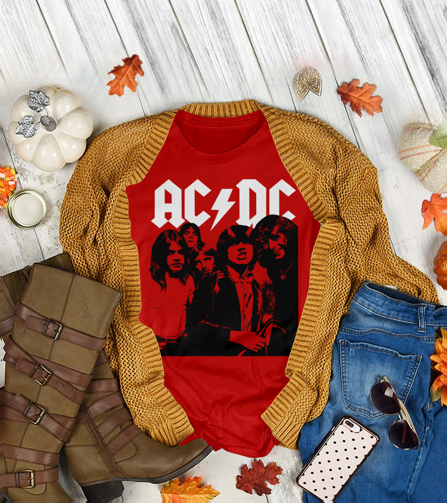 Acdc Band Classic Members Black And White Photo Vintage Style T-Shirt