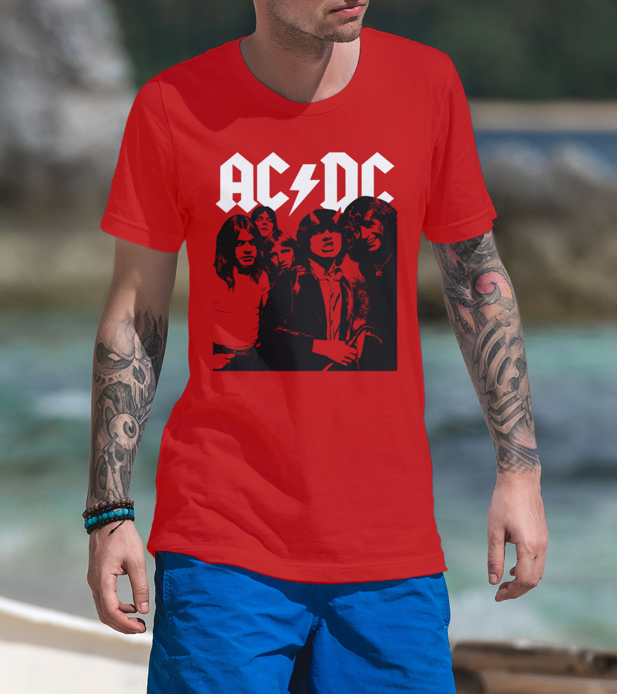 Acdc Band Classic Members Black And White Photo Vintage Style T-Shirt