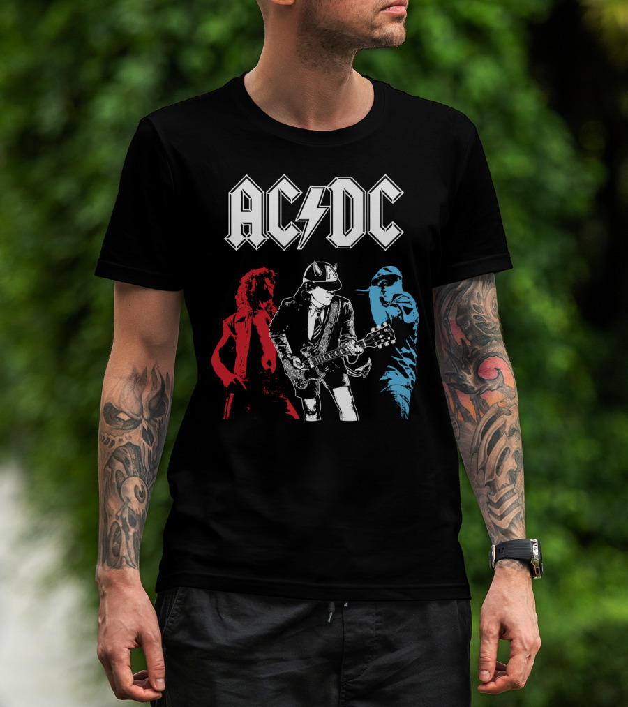 Acdc Angus Young Guitarist Silhouettes Rock Performance T-Shirt