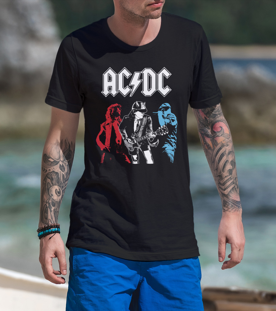 Acdc Angus Young Guitarist Silhouettes Rock Performance T-Shirt