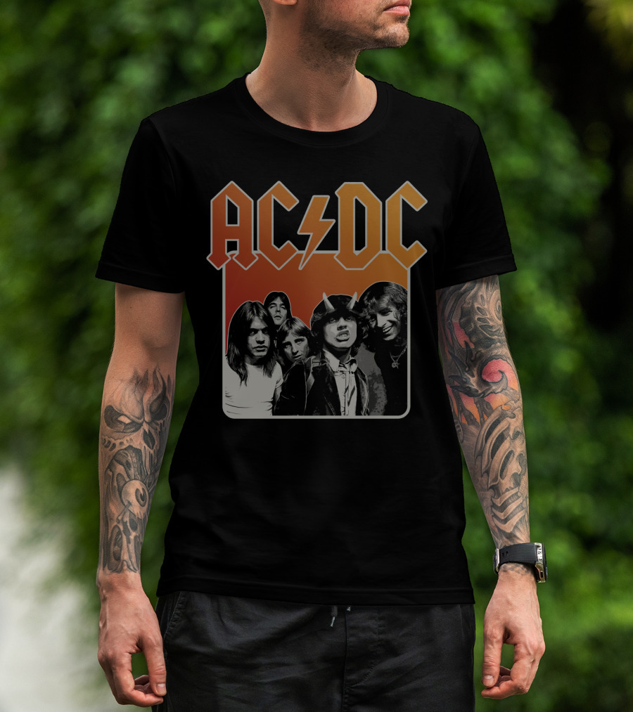 Acdc Band Photo Logo With Lightning Bolt And Band Members T-Shirt