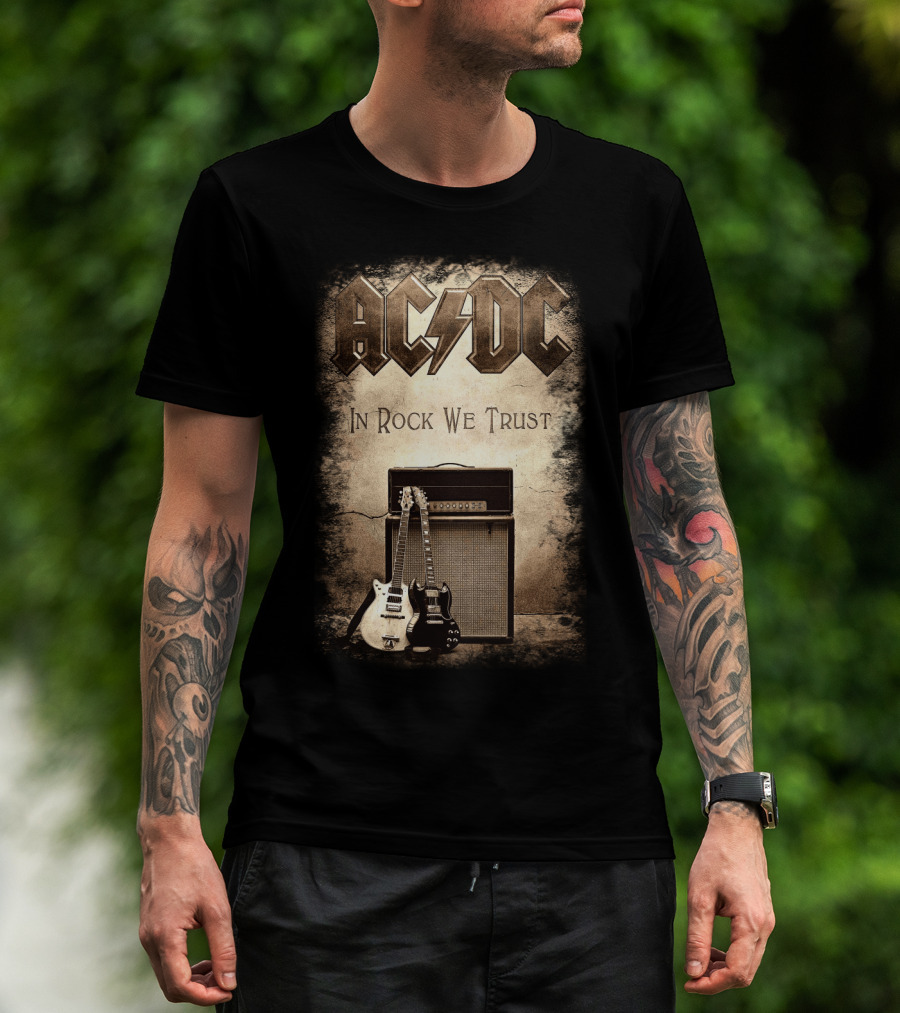 Acdc In Rock We Trust Electric Guitars Amplifier T-Shirt