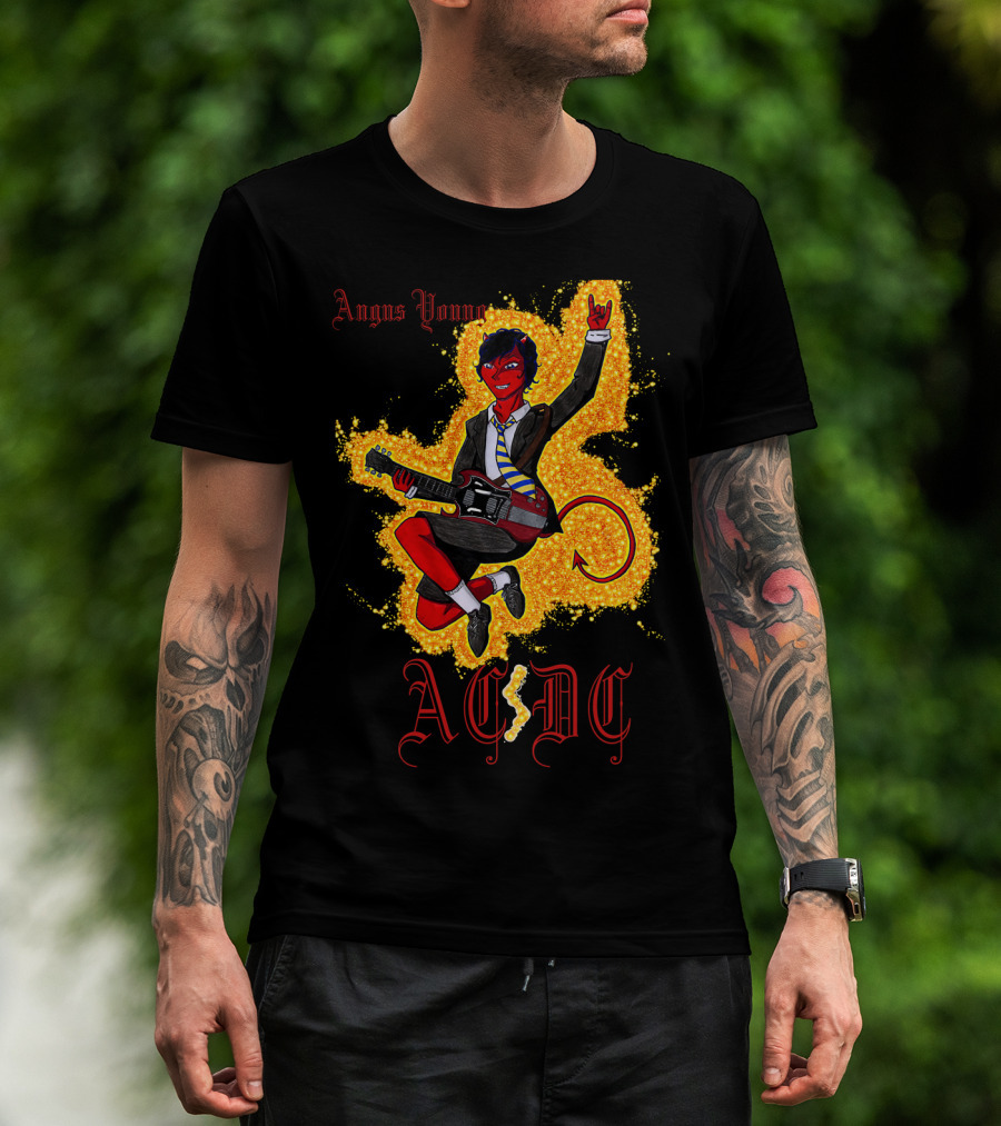 Acdc Angus Young Devil Rock Guitar Poster T-Shirt