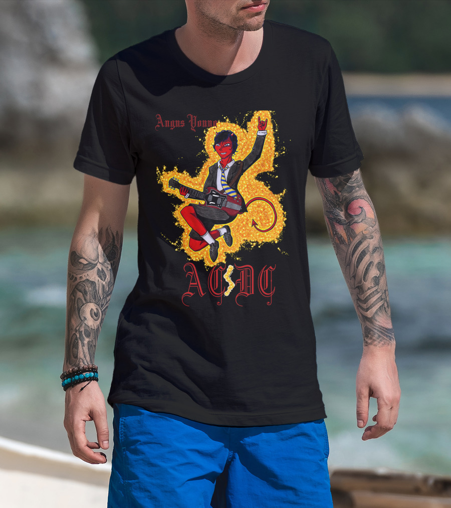 Acdc Angus Young Devil Rock Guitar Poster T-Shirt