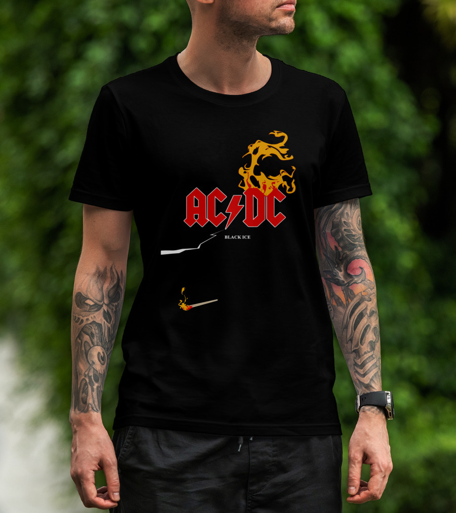 Acdc Black Ice Flame With Matchstick T-Shirt