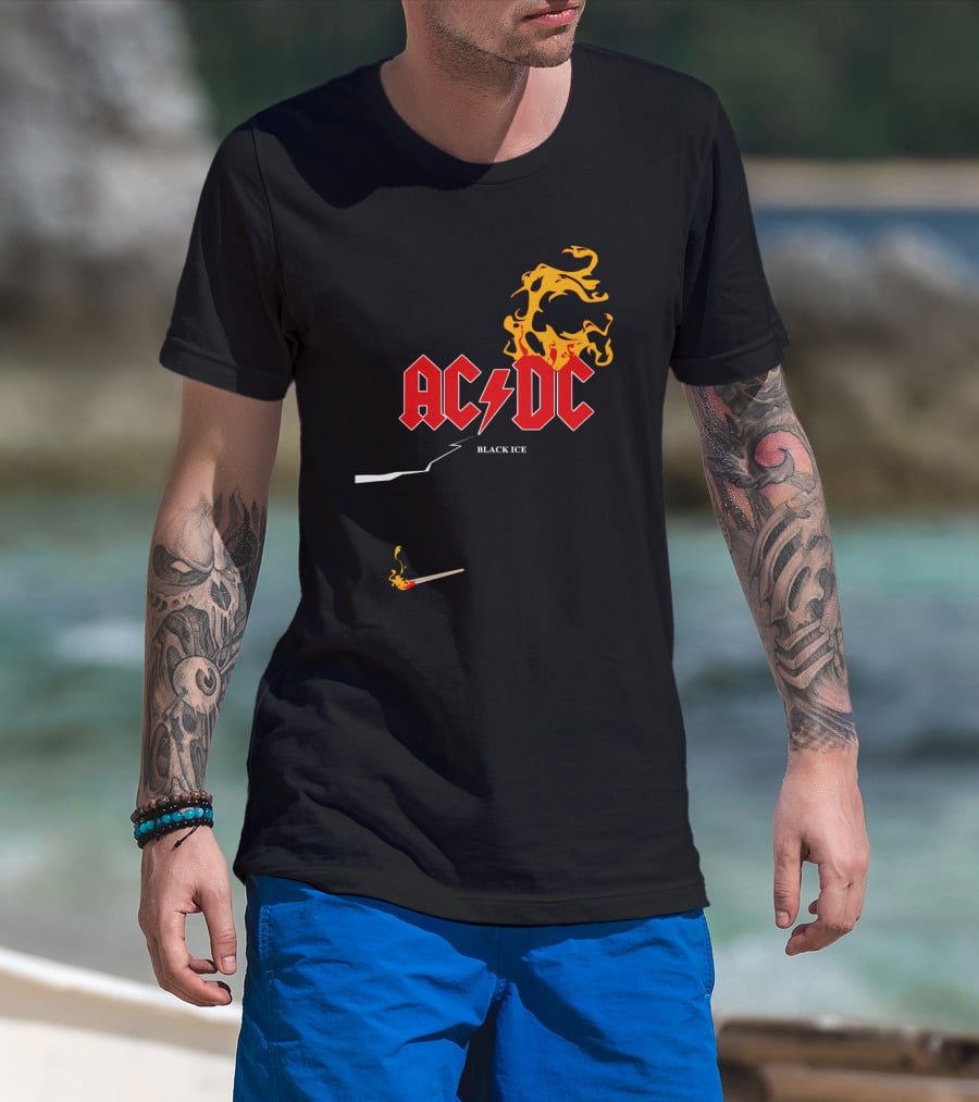 Acdc Black Ice Flame With Matchstick T-Shirt