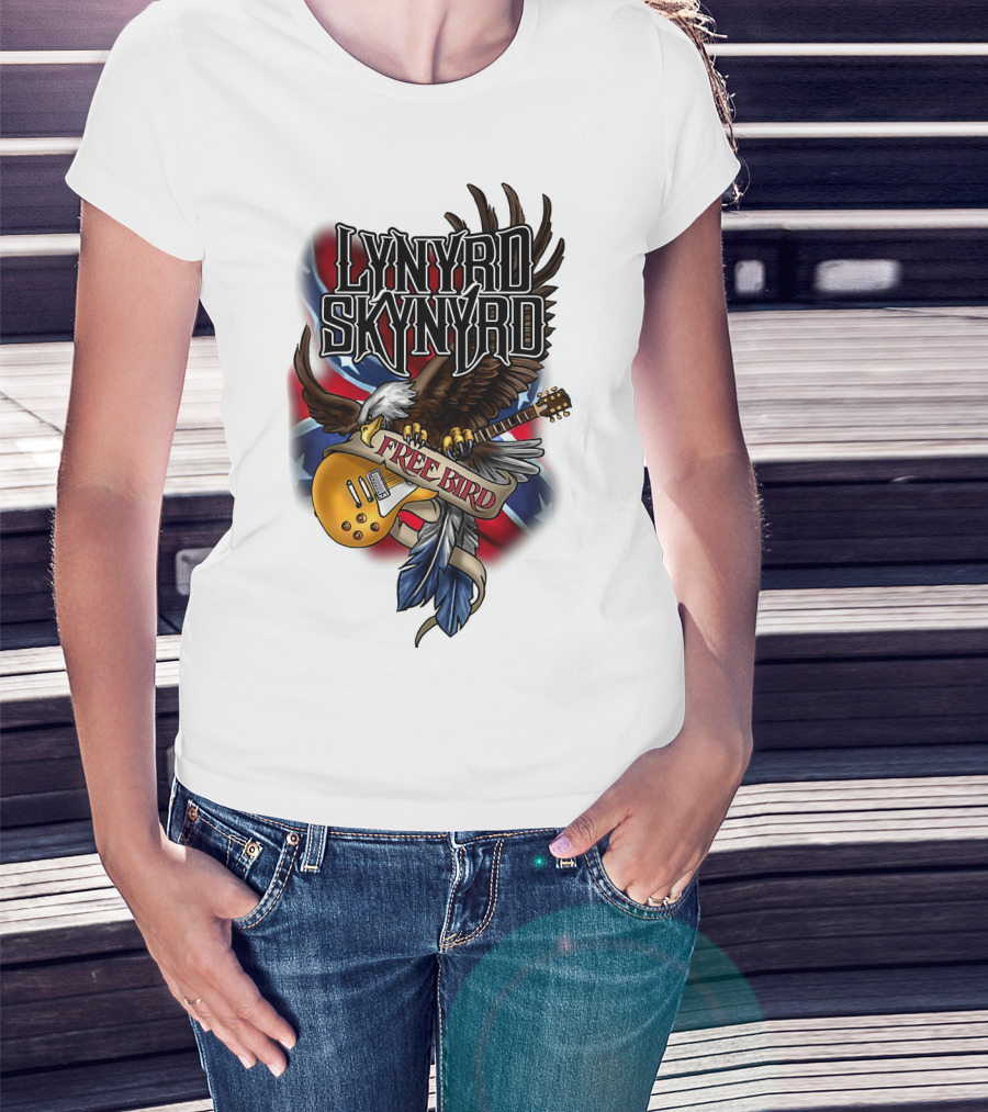 Lynyrd Skynyrd Free Bird Eagle With Guitar And Flags T-Shirt