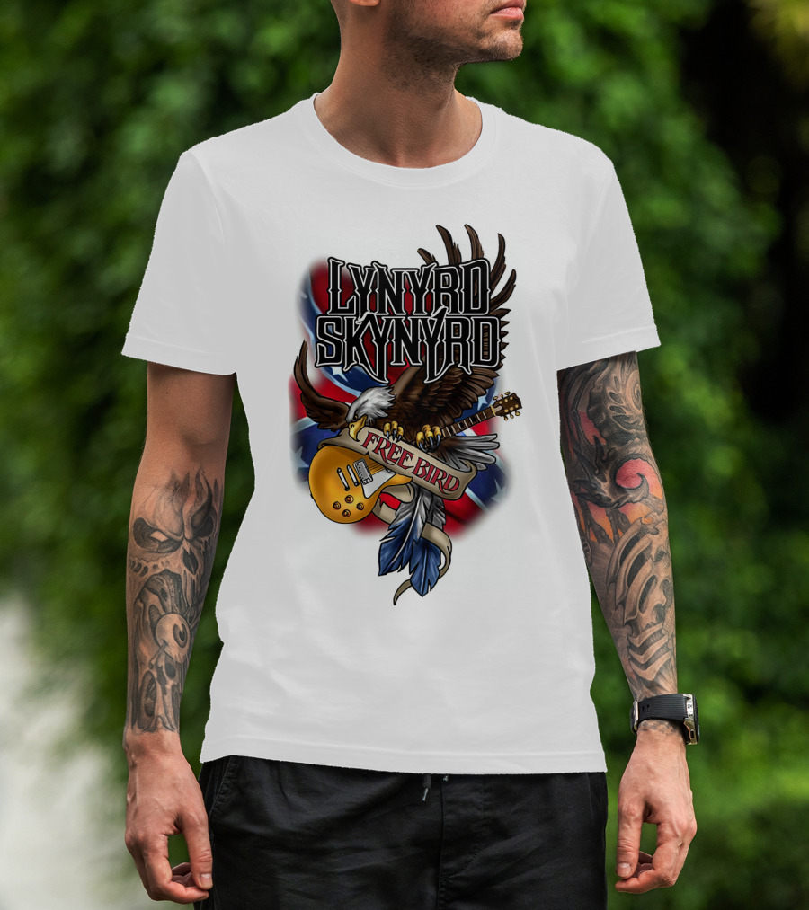 Lynyrd Skynyrd Free Bird Eagle With Guitar And Flags T-Shirt
