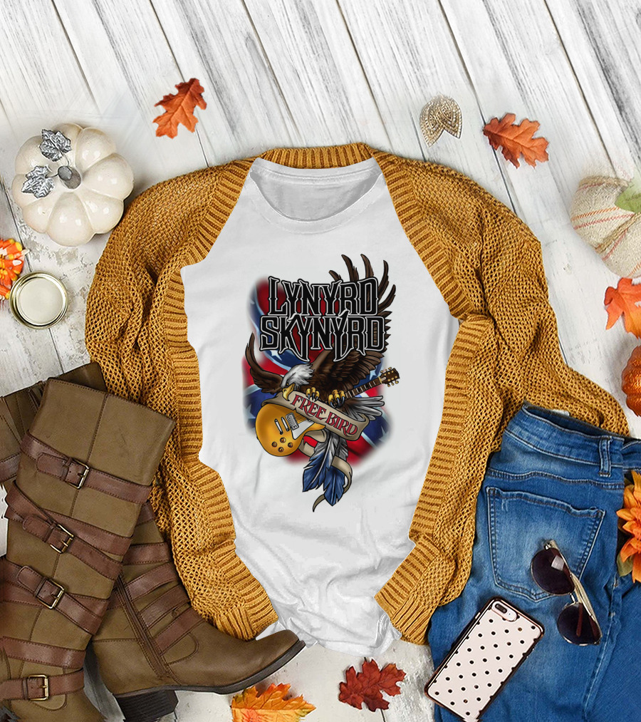 Lynyrd Skynyrd Free Bird Eagle With Guitar And Flags T-Shirt
