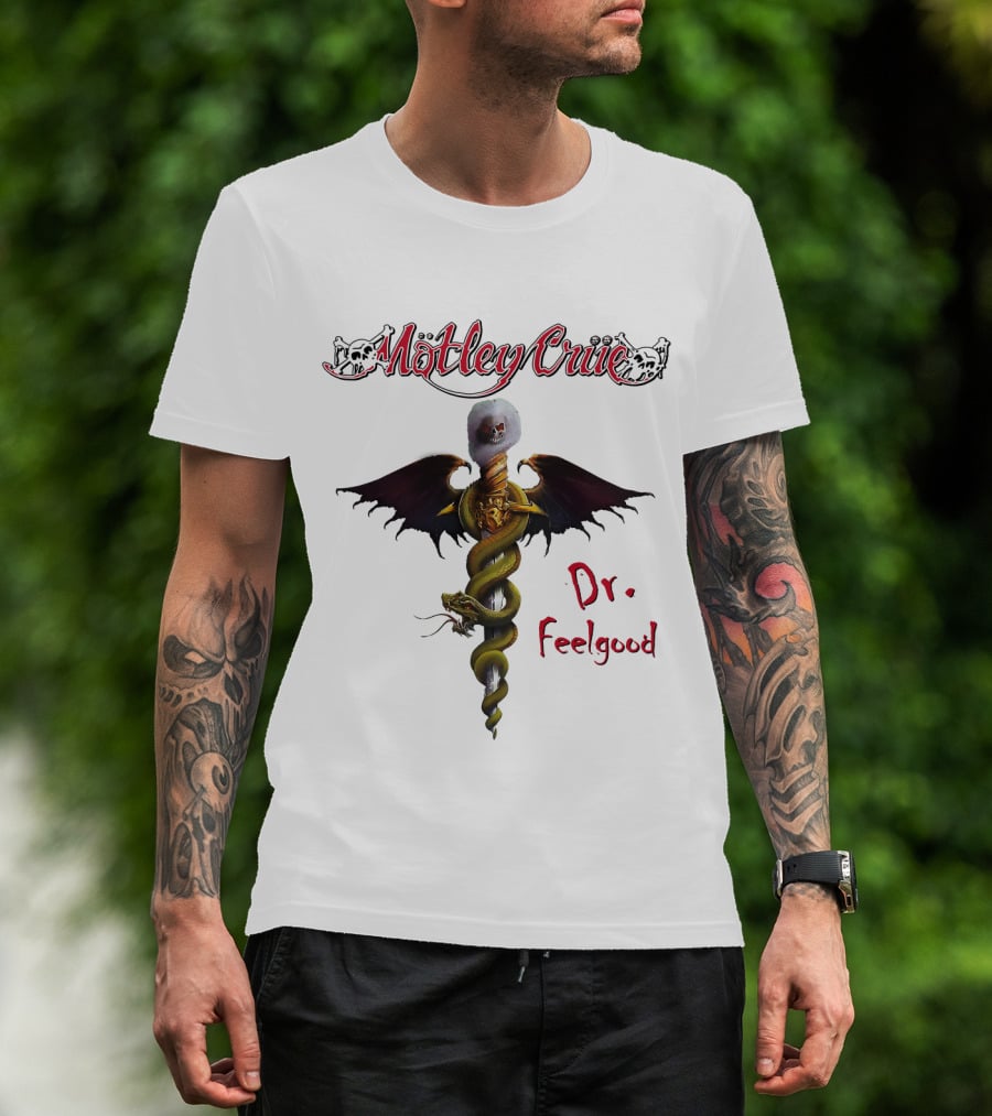 Mötley Crüe Dr. Feelgood Snake And Skull Caduceus Artwork T-Shirt