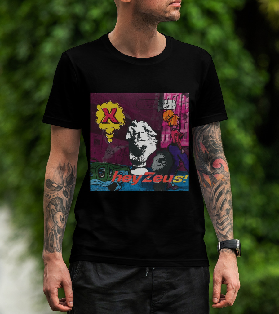 X Hey Zeus Bust And Urban Pop Art Scene T-Shirt